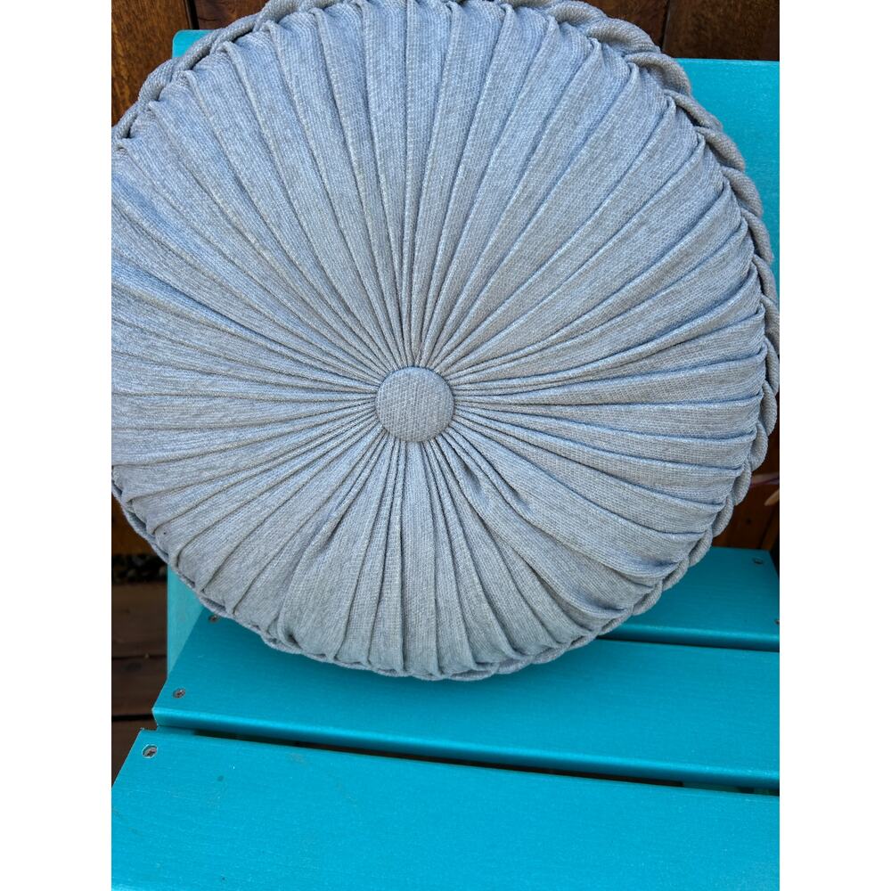 J Queen New York Tufted Round Pleated Decorative Throw Pillow - Soft Gray - Picture 4 of 6